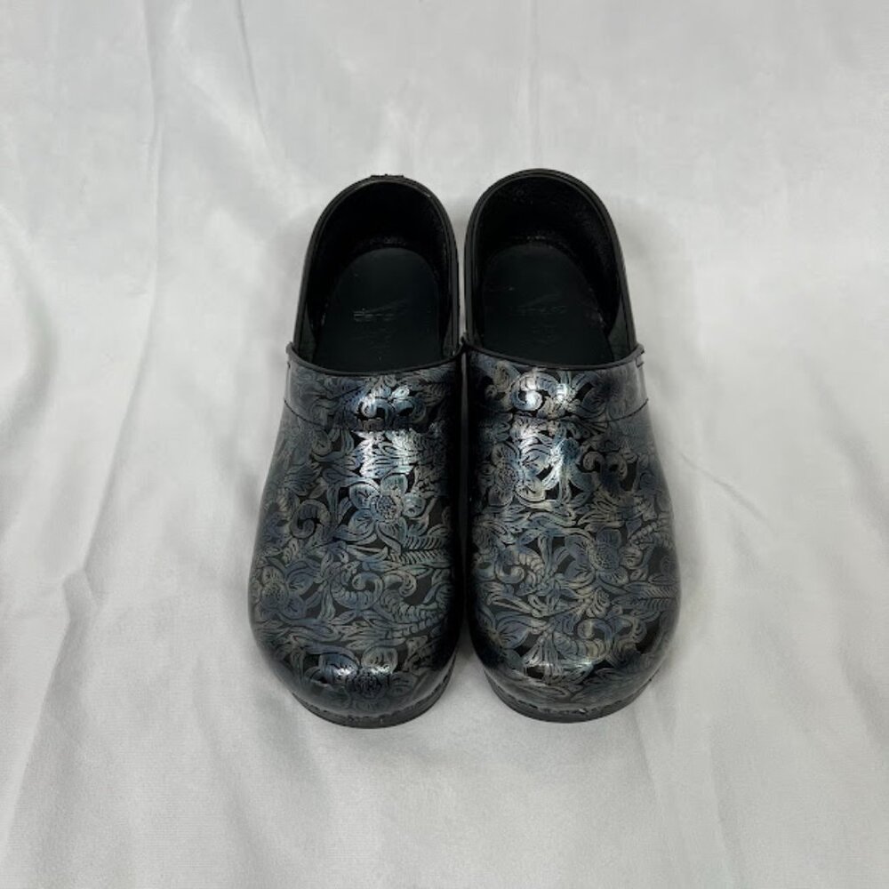 Dansko Professional Floral Blue Black Clogs Women's Size EU 42 US 11.5